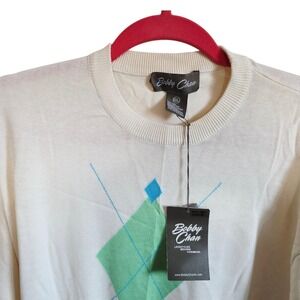 Bobby Chan Mens XXL Vintage Silk Blend Cream Argyle Sweater Preppy Pullover NWT